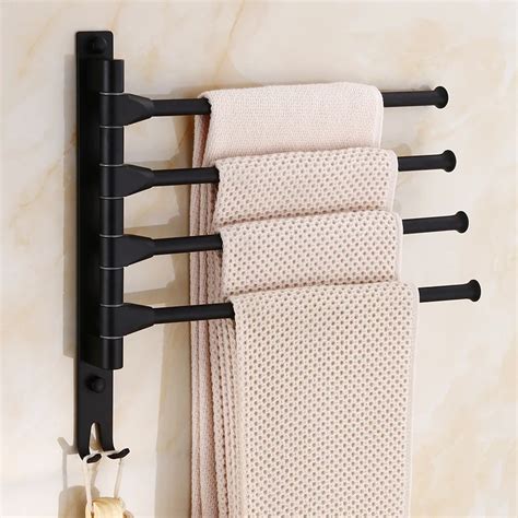 European Black Space Aluminum Bathroom Towel Rack Rotating Rod Towel