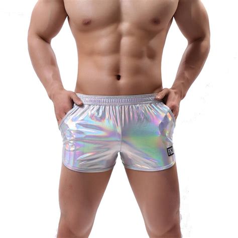 Cueca boxer masculina de couro pu roupa íntima para homens sexy