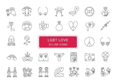 Premium Vector Lgbt Icon Set Vector 32 Black Line Signs Of Lesbian