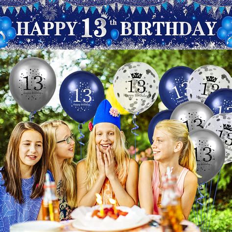 Decoraciones Azules De Cumpleaños Número 13 Para Niños Y Niñas