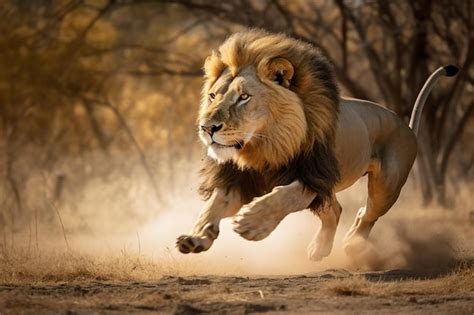 Premium Photo A Lion Running In The Wild