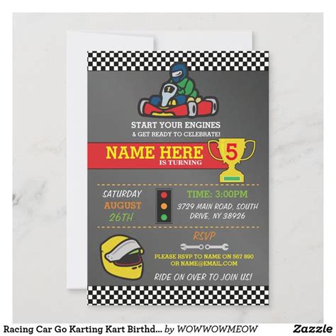 Racing Car Go Karting Kart Birthday Party Invite Zazzle Birthday