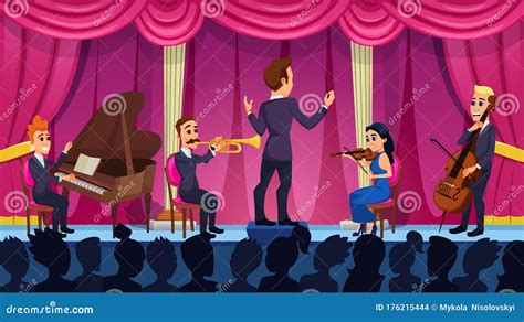 Concert Of Classic Music Orchestra Cartoon Vector Stock Vector