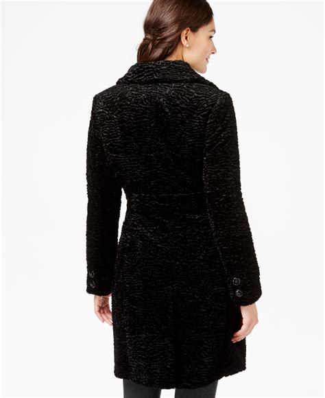 Lyst Jones New York Textured Faux Fur Walker Coat In Black