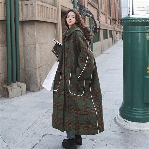 British Style Long Wool Coat In Green Warm Coat Women Vintage Winter