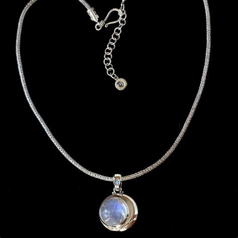 Rainbow Moonstone Crescent Moon Necklace Sterling Silver Etsy