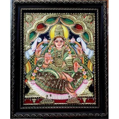 Frame Teak Wood Material Medium Size Gajalakshmi Tanjore Painting At