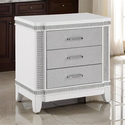 Benjara In White And Silver Drawers Wooden Nightstand Bm