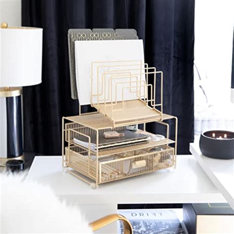 Blu Monaco Workspace Gold Desk Organizer And Accessories Desktop Rack