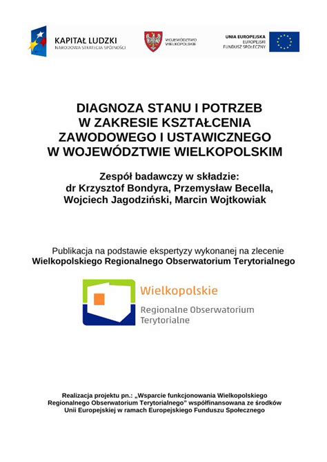 Pdf Diagnoza Stanu I Potrzeb W Zakresie Kszta Cenia Zawodowego