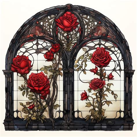 Wundersch Ne Gotische Rosen Gothic Window Clipart Illustration