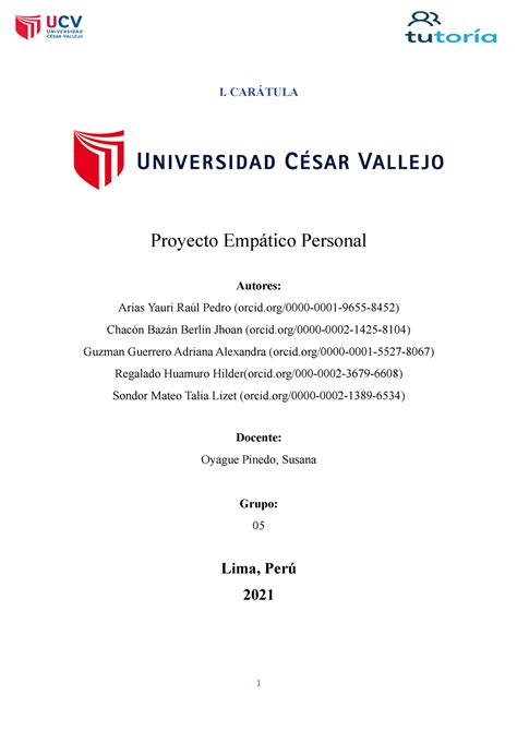 Informe Tutoría Completo I CARÁTULA Proyecto Empático Personal