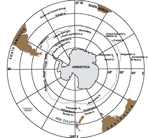 Schematic map of the position of the Southern Ocean Islands, which ...