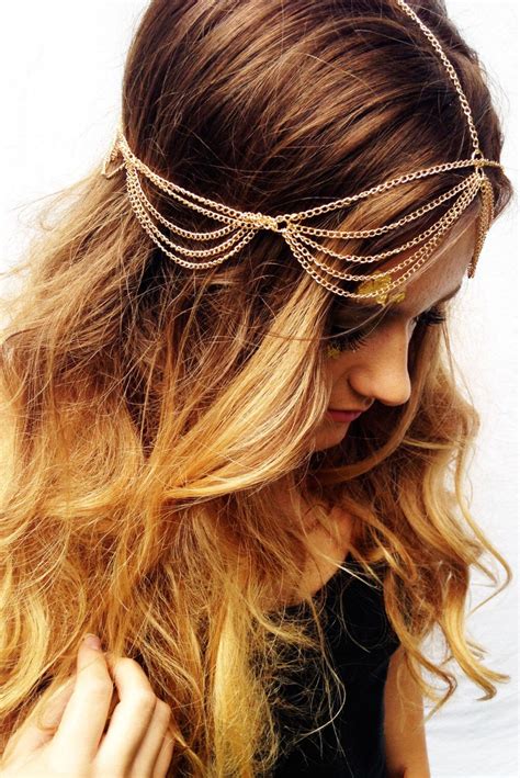 Gold Hair Chain Boho Headpiece Head Chain Headpiece Bridal Etsy