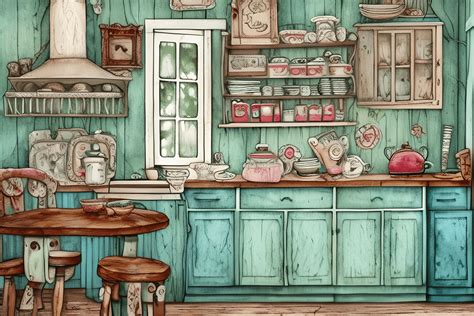 Vintage Cottagecore Kitchen Shabby Chic Creative Fabrica