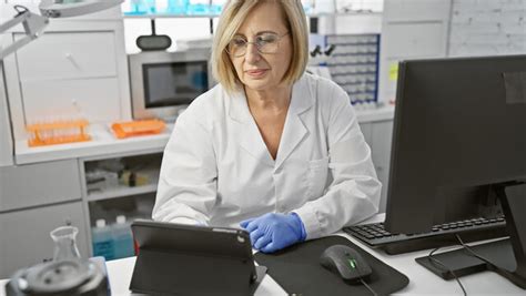 Mature Woman Medication Laboratory Setting Computer Images Browse 20
