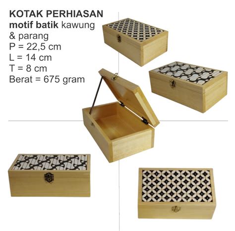 Jual Kotak Perhiasan Kayu Pinus Motif Batik Kawung Dan Parang Kota