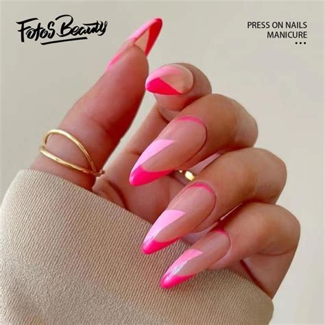 Fofosbeauty Pcs Almond Fake Nails Medium Press On French Tip Nails