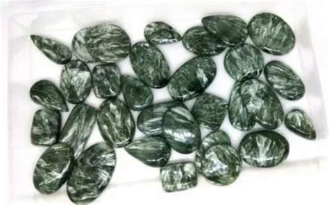 Green Oval Seraphinite Rough Cabochon Gemstone For Jewelry Making At