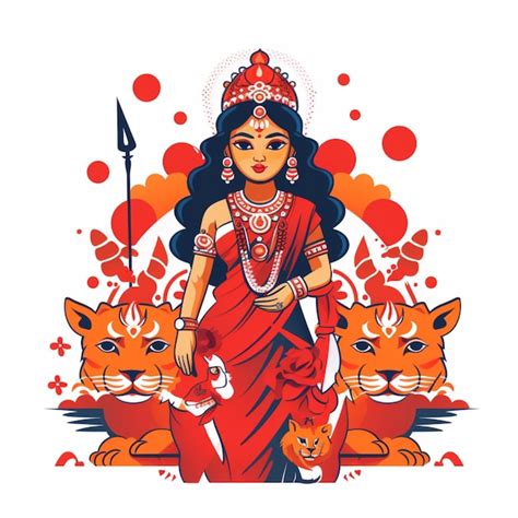 Premium Vector Durga Puja Drawing Cartoon Vector