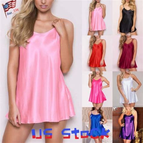 Womens Satin Silk Lingerie Sleepwear Nightdress Sexy Strappy Night Dress Gown EBay