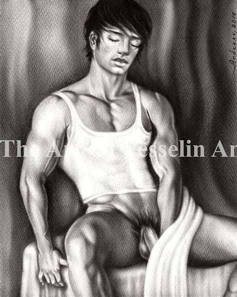 Print Of Male Nude Painting Man Posing Sensual Naked Figure Drawing Picture Erotic Male Art