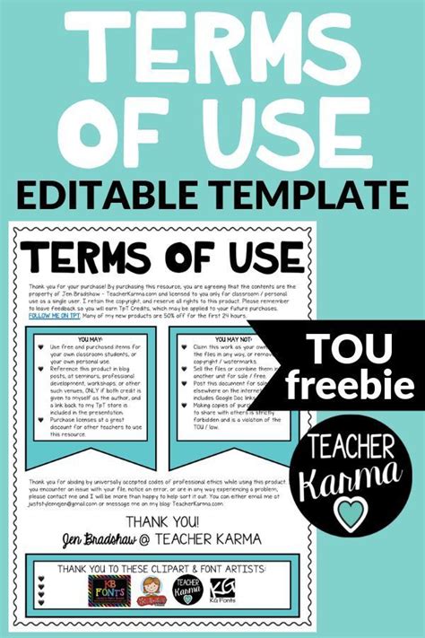 Tou Editable Terms Of Use Template Free Interactive Notebooks Reading Teacher Resources