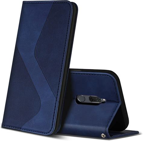 Moozy Coque a Rabat pour Huawei Mate 10 Lite Bleu Foncé Housse Étui