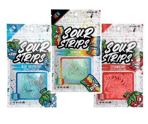 Sour Strips Variety Candy Pack - Strawberry, Blue Raspberry, Rainbow ...