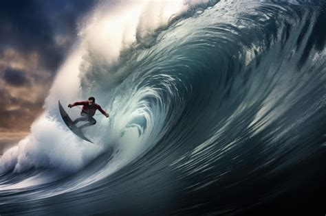 Premium Photo A Man Riding A Wave On Top Of A Surfboard