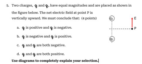 Solved 5 Two Charges Q1 And Q2 Have Equal Magnitudes And Are Placed As Shown In The Figure