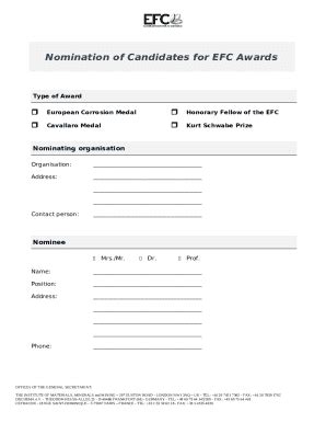 EFC Awards Nomination Doc Template PdfFiller