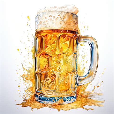 Jarra de cerveza ilustración acuarela sobre fondo blanco Foto Premium