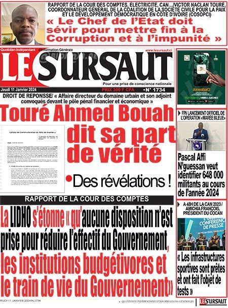 Photos La Revue De Presse Ivoirienne Du Jeudi 11 Janvier 2024