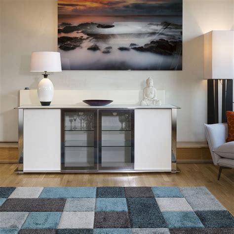 Large Sideboard Cabinet White Gloss And Chrome Modern Quatropi 233 New