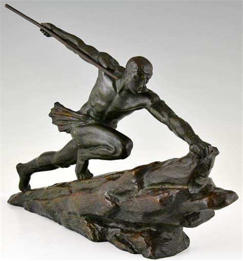 Art Deco Bronze Sculpture Athlete With Spear By Pierre Le Faguays