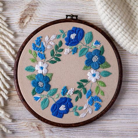 Blue Flowers Embroidery Pattern Easy Embroidery Diy Floral Embroidery