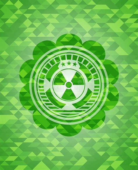 Icono Radioactivo Nuclear Dentro Del Emblema Verde Fondo De Mosaico