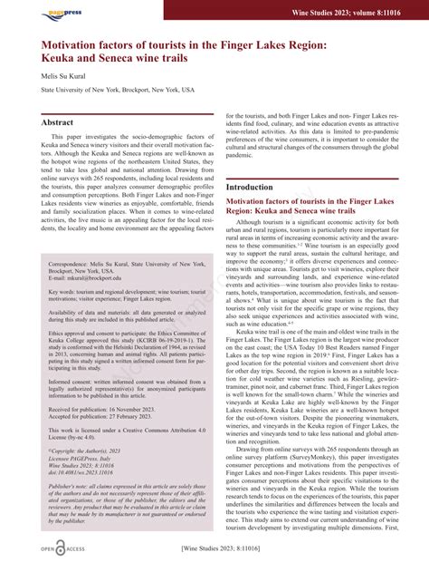 Pdf Motivation Factors Of Tourists In The Finger Lakes Region Keuka