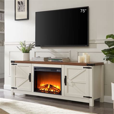 Buy T4TREAM Fireplace TV Stand For 75 Inch TV Farmhouse Barn Door