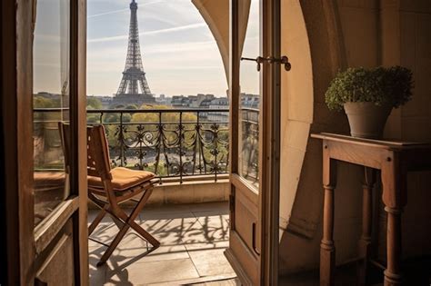 Premium AI Image | A balcony with a view of the eiffel tower.