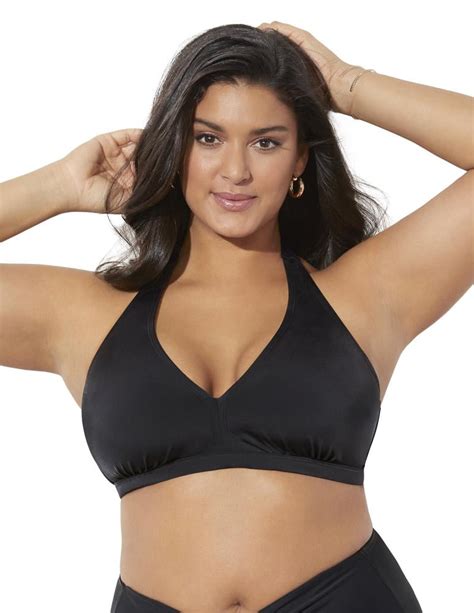 Swimsuits For All Women S Plus Size Diva Halter Bikini Top 18 Jet Black