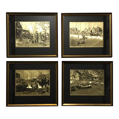 Vintage Gold Etch Prints By Lionel Barrymore Set Of 4 Chairish