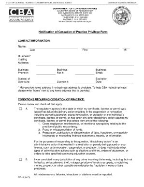 Fillable Online Dca Ca Cessation Of Practice Privilege Form State Of