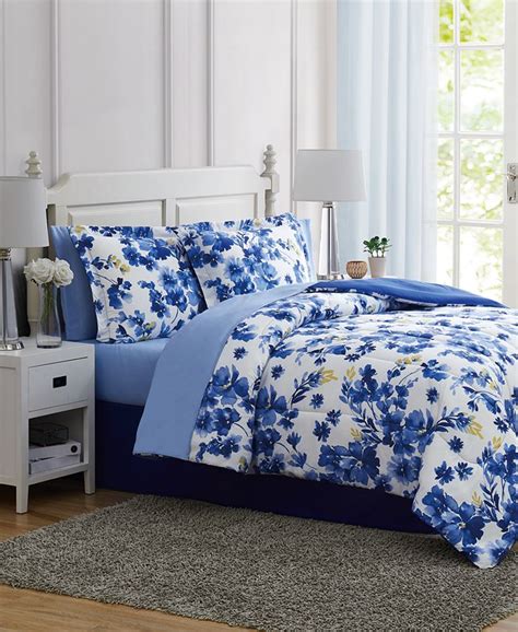 Pem America Blue Watercolor Floral Twin Xl 6pc Comforter Set Macys