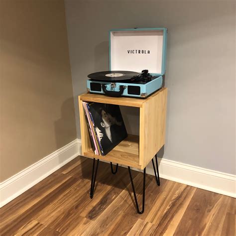 Minimalist Record Player Stand With Storage Rustic Mid Century Modern