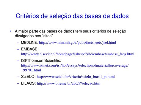 PPT Critérios de seleção de bases de dados bibliográficas da área da