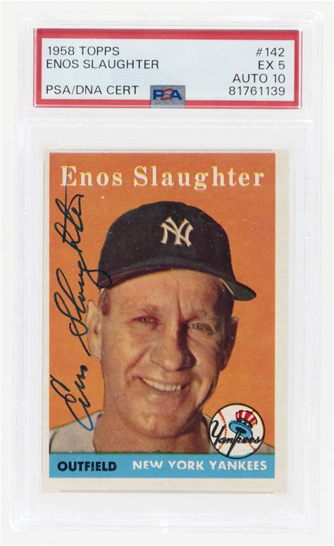 Hake S 1958 TOPPS 142 ENOS SLAUGHTER HOF PSA DNA 5 EX 10 AUTOGRAPH