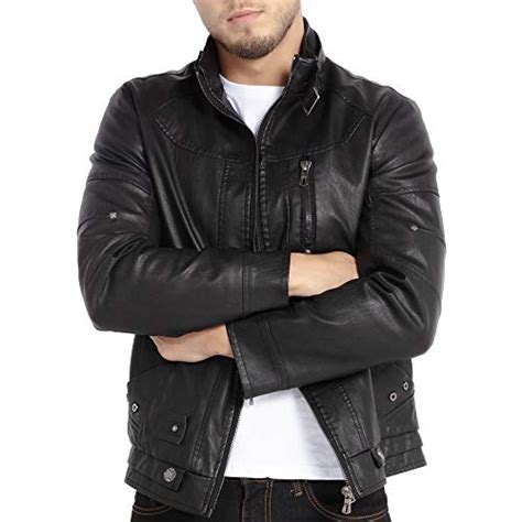 Wulful Men S Vintage Stand Collar Leather Jacket Motorcycle Pu Faux