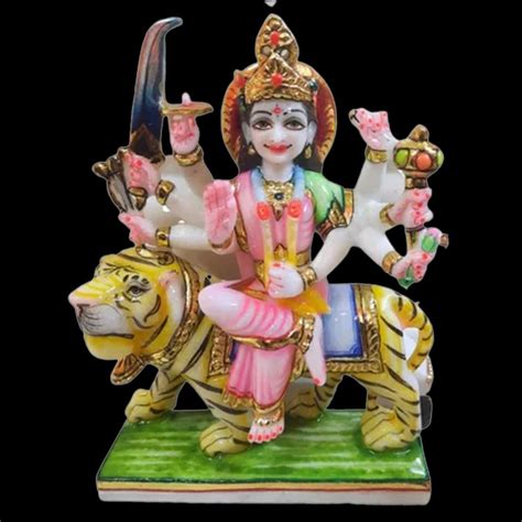 White Base Painted 12inch Marble Durga Mata Statue For Worship At Rs